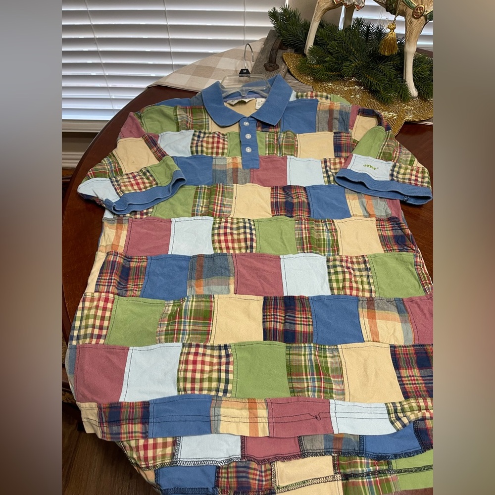 Orvis vtg Madras Patchwork Shirt polo dad
